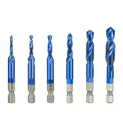 6Pcs Hex Shank Titanium Plated HSS Screw Thread Metric Tap Drill Bits Screw Machine Compound Tap M3 M4 M5 M6 M8 M10 Hand Tools
