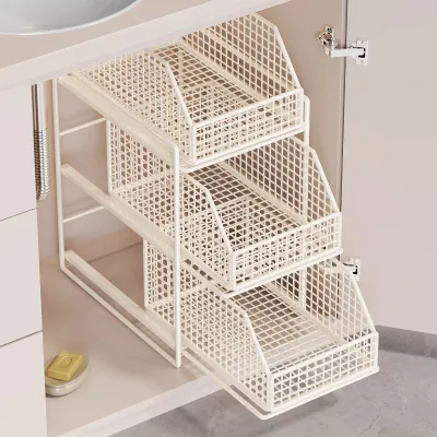 Heavy Duty Pull out under Sink Organizer with Wheels Bathroom Cabinet Storage Basket Waterproof Kitchen Shelf Slide out Drawer