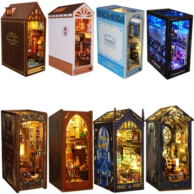 DIY Book Nook Kit Miniature Doll House With Furniture 3D Puzzle Model Building Wooden Bookshelf Bookend Toy Adults Birthday Gift