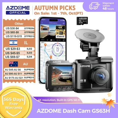 AZDOME Dash Cam GS63H 4K Built-In GPS Wi-Fi Dash Car Camera with Starvis 2.4" Screen WDR Night Vision Car DVR Parking Monito