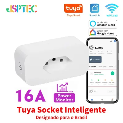 Tuya 16A Brazil Standard WiFi Smart Plug with Power Monitor Smart Life APP Smart Socket Voice Work for Google Home Alexa