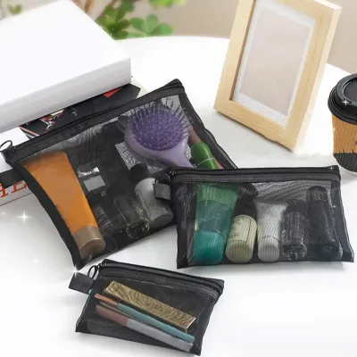 Durable Nylon Storage Pouch Transparent Mesh Organizer Travel Makeup Bag with Zipper Closure Mesh Pouch for Earphone for Commute