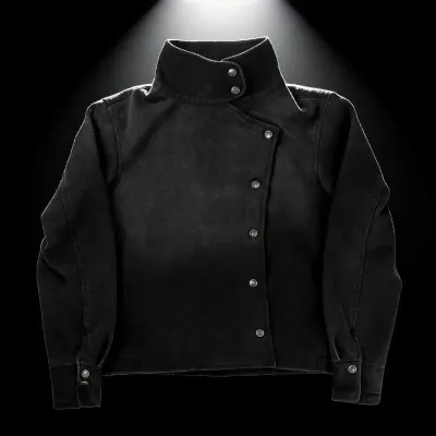 Y2k Harajuku Uniform Jacket Black Distressed Wash Buttons Fencing Denim Jacket Gothic Casual Streetwear Unisex Oversize Clothing