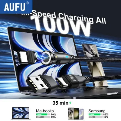 AUFU Magnetic USB Type C Cable 100W 5A Fast Charging Micro Type C Cable For Macbook Samsung for iPhone Magnet Charger Wire Cord