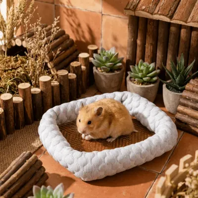 Breathable Hamsters Bed Pad Detachable Anti-slip Bottom Small Pet Nest with Double-sided Mat Chew-Proof Rabbits Cooling Cushion