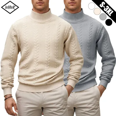 Autumn Winter Thick Knitted Sweater Men Pullovers Solid Color Mock Neck Slim Fit Knit Pullovers Men Causal High Quality Tops