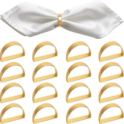 Gold Napkin Rings Set of 16, D-Shaped Stainless Steel Napkin Rings for Fall Thanksgiving, Christmas, Easter, Dinner Table Decor,
