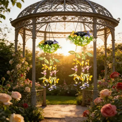 Solar Powered Artificial Hanging Plant Lights Butterfly Vine Waterproof LED String Lights for Outdoor Garden Balcony Patio Decor