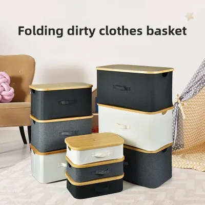 Bamboo Laundry Hamper - 300D Cationic Foldable Clothes Basket, Extra Large Storage Bin for Bedroom/Bathroom Organization