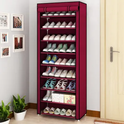 6-10 Tier Burgundy Heavy-Duty Shoe Cabinet with Lid - Easy to Assemble, Vertical Shoe Rack, Can Accommodate 18-30 Pairs of Shoes, Suitable for Dormitories, Schools, Home Storage, Shoe Storage Organizer, Shoe Rack Organizer, Shoe Rack Storage, Shoe Rack with Lid, Shoe Storage Rack, Shoe Rack Cover, Entryway Shoe Rack, Large Shoe Rack, with Dust Protection and Shelves, Shoe Storage and Organization