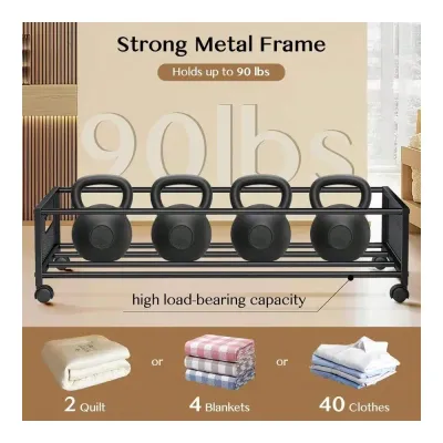 Bed Storage With Wheels,2 Pack Under Bed Storage Containers With Clear Lids,Under The Bed Storage Organizer Bins, Large Rolling