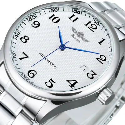 WINNER Minimalist Automatic Watch for Men Blue Pointers Top Brand Luxury Business Mechanical Watches Stainless Steel Strap Clock