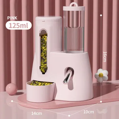 Hamster Water Bottle Automatic Feeding and Drinking Fountain Golden Bear Food Bowl 2-in-1 Water Bottle with Ball