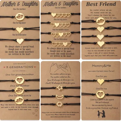 1Set Mother Daughter Bracelets Friendship Best Friend Rope Chain Thread Bracelet Cards Lover Gift Heart Christmas Men Jewelry