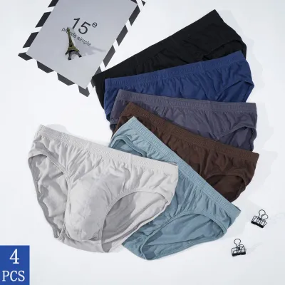 4 Pcs/Lot Men's 100% Cotton Breathable Briefs Comfortable Male Underwear Lingerie Panties Underpants Plue Size Xl -5Xl