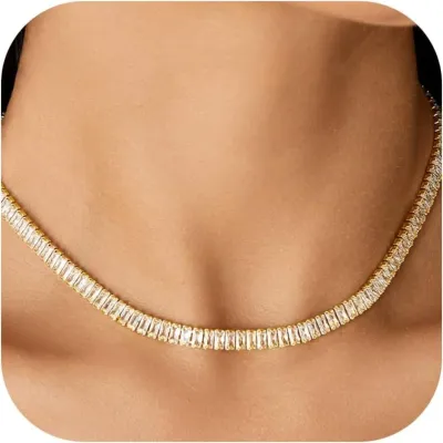 Cubic Zircon Necklace for Women 14K Gold Plated Waterproof Layered Necklaces Non Tarnish Dainty Necklace Stack Jewelry for Women