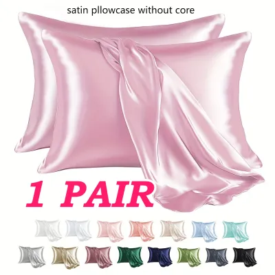 1 Pair Satin Pillowcase - Anti-Allergy Breathable Bedding Polyester Satin with Envelope Closure Machine Washable & Skin-Friendly