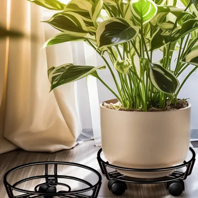 Black Metal Plant Stands Heavy Duty Plants Holder Outdoor Indoor, Round Wrought Iron Flower Planter Pot Stand, Corner Gardening