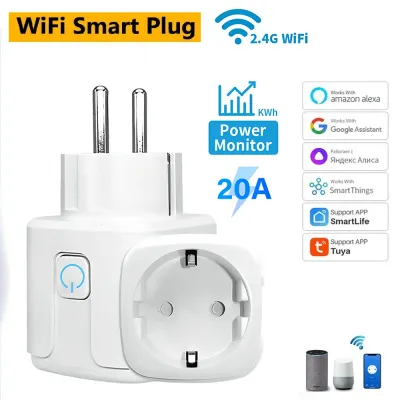 Tuya WiFi Smart Socket EU Plug 20A With Power Monitor Timing Function Smart Life Voice Control Works With Alexa Google Home 