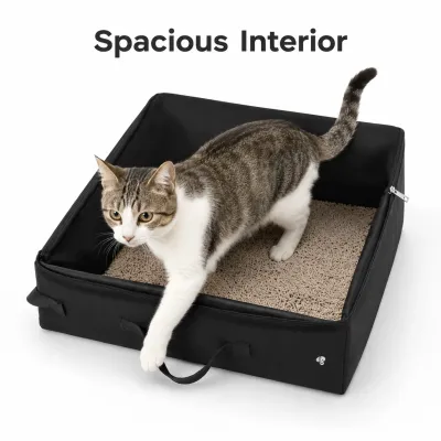 Portable Cat Litter Box Foldable Travel Cat Litter Bag Waterproof Fabric Cat Toilet with Zipper Cover Carry Handle for Car Hotel