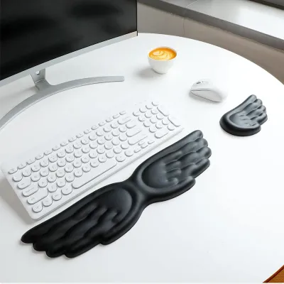 Keyboard Mouse Wrist Rest Angel Wing Memory Foam Mouse Pad Set Wrist Support Ergonomic Non-Slip For Office PC Laptop Easy Typing