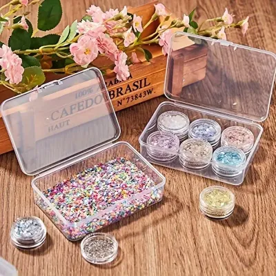 12pcs Clear Plastic Storage Box, Small Storage Box With Hinged Lid, Finishing Organizer For DIY Crafts Jewelry Beads Hardware