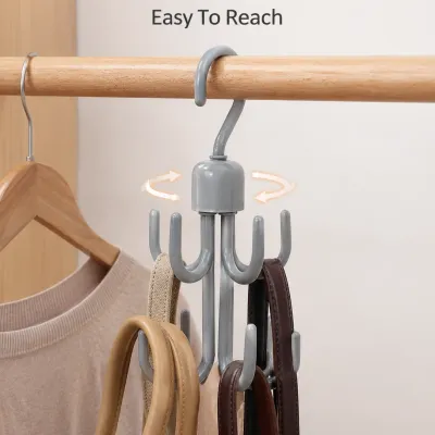 360° Rotating Multi-Hook Hanger, 4-Claw Closet Organizer Hook for Coats, Hats, Bags, Belts, Ties and Scarves, Space-Saving Wardrobe Storage Rack for Bedroom Closet, Entryway, Dorm and Daily Home Organization