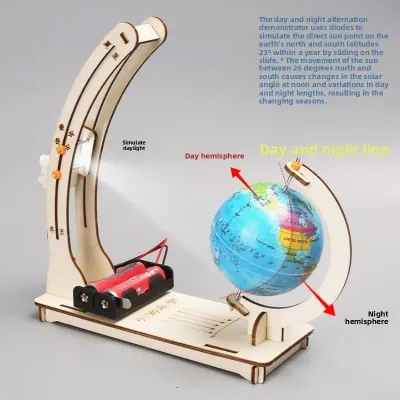 DIY STEM Earth Model Day Night Cycle Educational Globe Toy Wooden Handmade Toy Science Kit for Kids Classroom Physics Learning