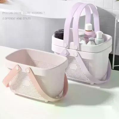 Plastic Storage Basket With Handle Portable Shower Caddy Tote Organizer Basket Bin For Bathroom Kitchen Dorm Room Bedroom, Green