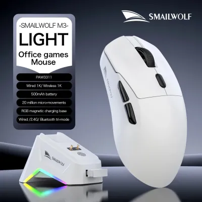 SMAILWOLF M3 Ergonomic Gaming Mouse Tri-Mode PAW3311 Optical Sensor 12000 DPI 1000Hz Lightweight Design for PC Laptop Gamer