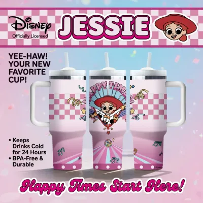 1pc 40oz Disney Toy Story Jessie Stainless Steel Tumbler with Handle Straw Insulated Travel Coffee Mug Cute Cartoon Water Bottle