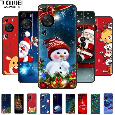 Christmas Phone Cases For Huawei P60 Pro P60 6.67"Case Santa Claus Black Silicone TPU Soft Cover For Huawei P60 TPU Bumper Funda