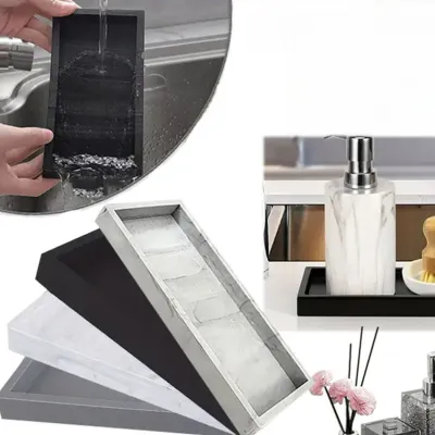 Silicone Bathroom Counter Tray Hand Sanitizer Shampoo Storage Jewelry Display Organizer Waterproof Multi Functional Vanity Tray