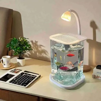 Mini Betta Fish Glass Tank Desktop Aquarium With Night Light Cozy Glow Healing Decor For Dorm Desk Office Gift For Teens Women