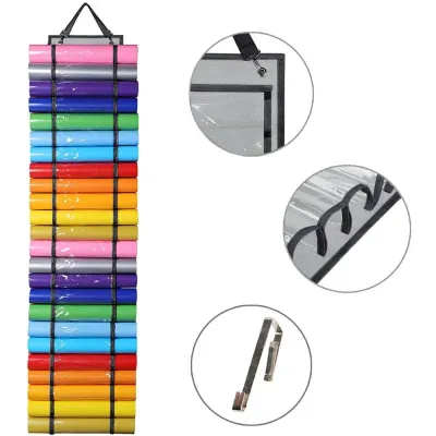 Rolls Holder Vinyl Storage Organizer Wall Mount with 12/24/48 Grids Door Hanging Bag with 2 Hook Space-saving Wall Hang Pocket