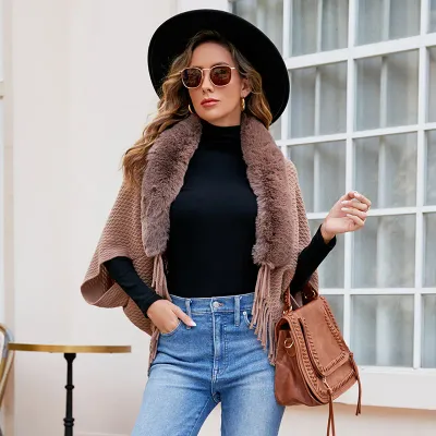 Cardigan Women Shawl Coats Sweaters Tassel Fur Collar Full Sleeve Work Y2k Streetwear Elegant Splice Outerwear Autumn Winter
