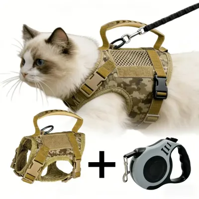 Escape Proof Cat Harness with Retractable Leash Set Adjustable Vest Harness with Handle for Outdoor Walking for Kitten Small Dog
