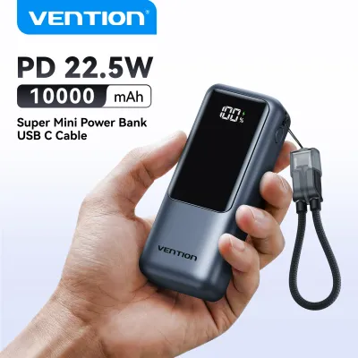 Vention 10000mAh Mini Power Bank 22.5w Portable Charger Built-in USB C Cable PD 3.0 Fast Charging for iPhone 17 Samsung S25 S24
