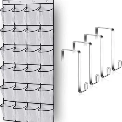 1X 24 Grid Wall-Mounted Sundries Shoe Organiser Fabric Closet Bag Storage Rack Mesh Pocket Clear Hanging Over The Door Cloth Box