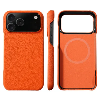 for Magsafe Case for iPhone 17 Air 15 16 Pro Max 17Pro Lychee Natural Cowhide Leather Magnetic Protector Luxury Phone Back Cover