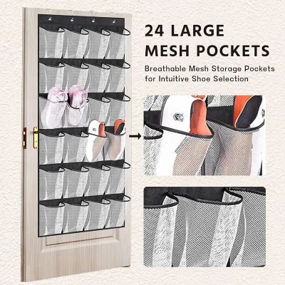 Wall Mount Door Hanging Shoe Organizer 24 Pocket Storage Rack For Sundries
