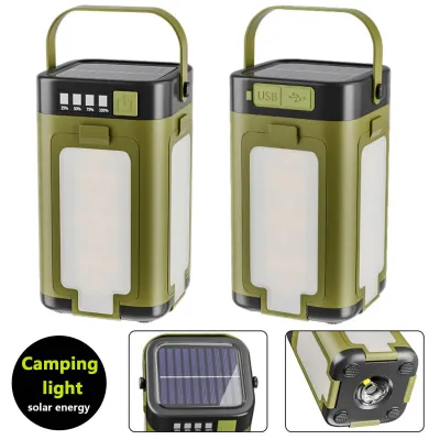 Portable Outdoor Solar Camping Light 6 Modes Built-in 18650 Battery Rechargeable Flashlight With Power Bank Hanging Tent Lamp