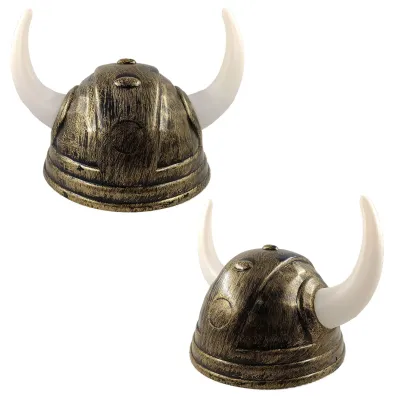 Adult Plastic Vintage Knight Helmet Headgear Viking Horn Hat with Braids Halloween Cosplay Medieval Warrior Hat Costume Props
