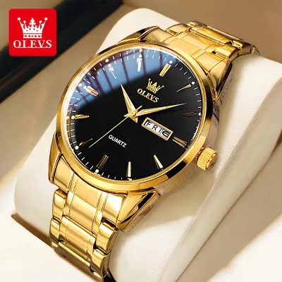 OLEVS Luxury fashion men's watches minimalist 30m waterproof genuine quartz watch for man Dual Calendar box Brand wristwatch