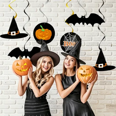 Halloween Swirl Hanging Cutouts Bat Pumpkin Spiderweb Ceiling Spiral Ornaments Horror Party Decor Holiday Photo Booth Prop