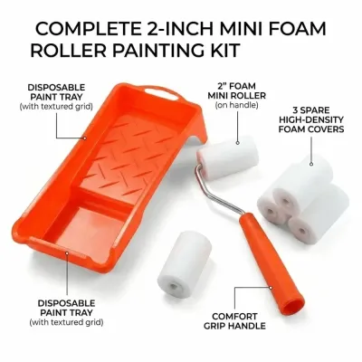 2 Inch Small Paint Roller Kit High-Density Foam Paint Roller Paint Tray Liner For Wall Painting Tools