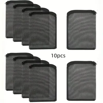 10pcs Black Mesh Filter Bags with Zippers for Aquarium Filtration Media Durable Breathable Keep Materials Organized