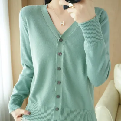 Early Autumn New Andy Cashmere Knit Cardigan V-Neck Solid Color Fashion High-Grade Comfortable Loose Casual Knitwear -GH021