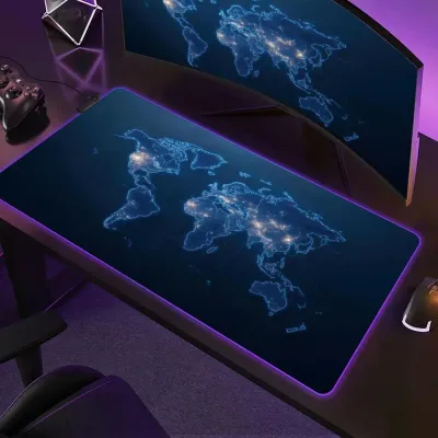 Glowing Map Design RGB Gaming Mouse Pad Desk Mat HD Gamer Accessories Large LED Light Mousepad PC Computer Carpet with Backlit