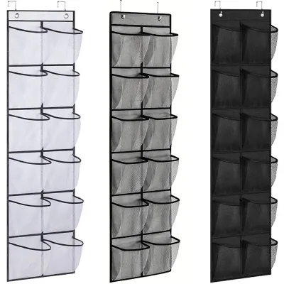 12 Pockets Over the Door Shoe Organizer Large Mesh Pockets With 2 Hooks Transparent Fabric Shoe Rack Storage Bag For Bedroom